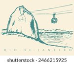 Mountain illustration with cable car in the city of Rio de Janeiro, Brazil. Art in free and uncluttered lines.