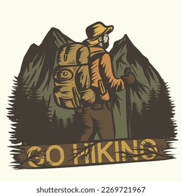 Mountain Illustration. camping, hiking, expedition. Suitable for the purposes of designing clothes, stickers etc.