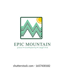 emblema o placa de ilustración de montaña con estilo de línea múltiple