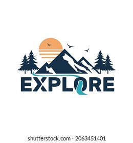 Mountain illustration, explore outdoor adventure . Vector graphic for t shirt and other uses.