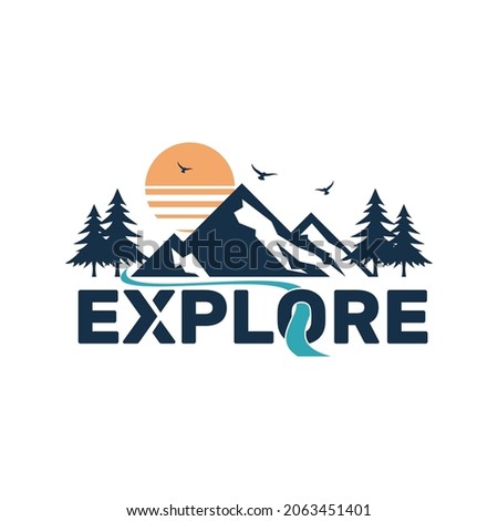 Mountain illustration, explore outdoor adventure . Vector graphic for t shirt and other uses.