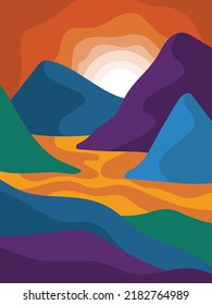 mountain illustration with flat style and soft color