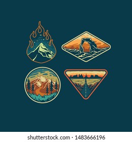 Mountain illustration, lansdscape panorama, outdoor adventure, editable vector graphic for t shirt and other uses,