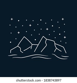 Mountain illustration and milky ways. Mountain line art and milky ways with white lines. Illustration design for apparel products, mugs and wall posters