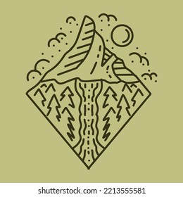 ilustración de montaña Logotipo del vector Monoline, insignia de la cosecha forestal, emblema creativo Diseño para empresas
