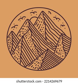 mountain illustration Monoline Vector Logo, forest vintage badge, creative emblem Design For Business