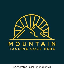 Mountain illustration Monoline Vector Logo, High Peak vintage badge, creative emblem Design For Tshirt