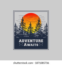 Mountain illustration, outdoor adventure await . Vector graphic for t shirt and other uses.