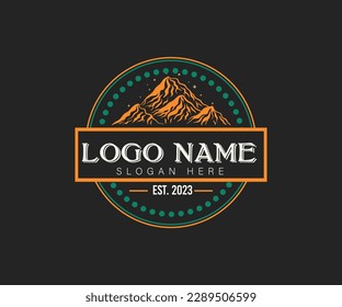 Mountain illustration, outdoor adventure  retro logo design