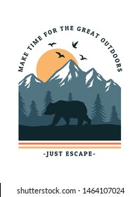 Mountain illustration, outdoor adventure . Vector graphic for t shirt and other uses.