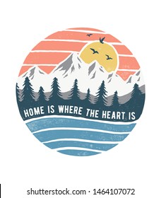 Mountain illustration, outdoor adventure . Vector graphic for t shirt and other uses.