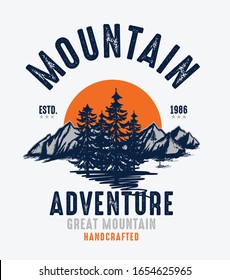 Mountain illustration, outdoor adventure . Vector graphic for t shirt and other uses.