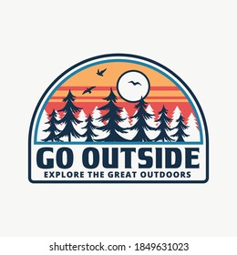 Mountain illustration, outdoor adventure. Vector badge design for t-shirt prints, posters, and other uses.