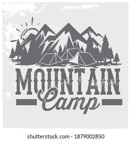 Mountain illustration, outdoor adventure.  Vector graphic for t shirt, pillow, mug, sticker and other uses. Outdoor Adventure Inspiring Motivation Quote. 100% Vector Typography