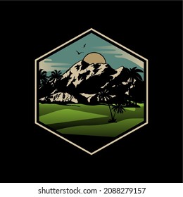 Mountain illustration, outdoor adventure . Vector graphic for t shirt and other uses.