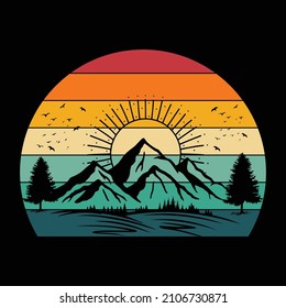 Mountain illustration, outdoor adventure . Vector graphic for t shirt and other uses.