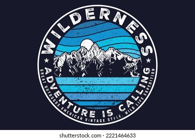 Mountain illustration, outdoor adventure . Vector graphic for t shirt and other uses.