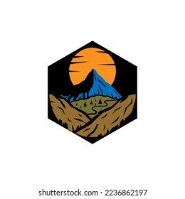 Ilustración de montaña, aventura al aire libre. Gráficos vectoriales para camisetas y otros usos.EPS 10