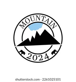 Mountain illustration, outdoor adventure . Vector graphic for t shirt and other uses.Mountain climbing. Emblem template with rock peak. Design element for logo, label, emblem, sign, poster. 