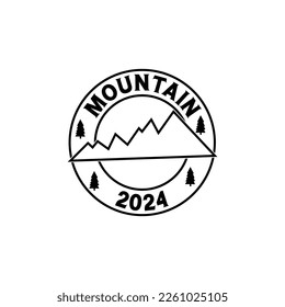 Mountain illustration, outdoor adventure . Vector graphic for t shirt and other uses.Mountain climbing. Emblem template with rock peak. Design element for logo, label, emblem, sign, poster. 