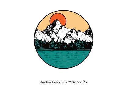 Mountain illustration, outdoor adventure . Vector graphic for t shirt and other uses.