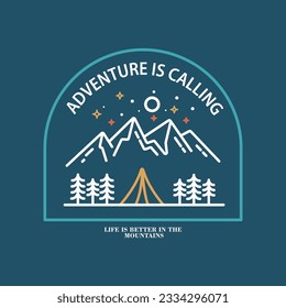 Mountain illustration, outdoor adventure . Vector graphic for t shirt and other uses.