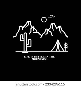 Mountain illustration, outdoor adventure . Vector graphic for t shirt and other uses.