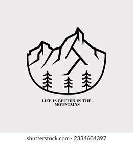 Ilustración de montaña, aventura al aire libre. Gráfica vectorial para camisetas y otros usos.