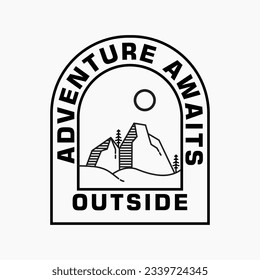Ilustración de montaña, aventura al aire libre. Gráfica vectorial para camisetas y otros usos.