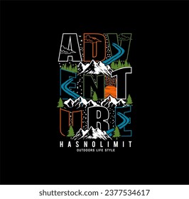 Mountain illustration, outdoor adventure . Vector graphic for t shirt and other uses.