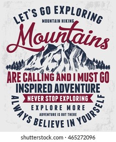 Mountain illustration, outdoor adventure . Vector graphic for t shirt