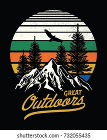 Mountain illustration, outdoor adventure . Vector graphic for t shirt and other uses.