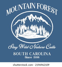 Mountain Illustration Print with Slogan. Hand Drawn Vector Mountain sketch with slogan print. Fashion graphic tee shirt print design. 