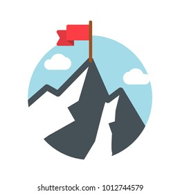 mountain illustration with red flag on the top of it