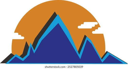 Ilustración de montaña. Vector de montaña con sol
