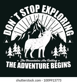 Mountain illustration and wolf . Vectors for t shirt