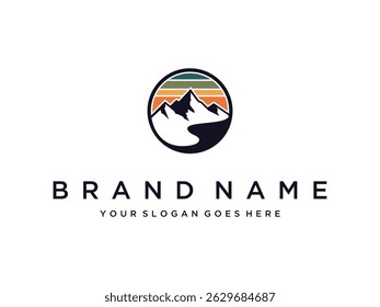 mountain image logo with river vector illustration