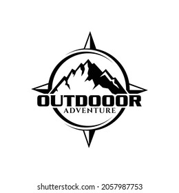 Mountain incorporated with compass, logo design related to outdoor activity