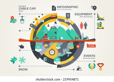 Mountain infographic  with ski and snowboard elements,vector background