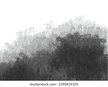 Mountain with ink brush background vector. Grunge monochrom brush. Abstract minimal landscape with watercolor brush. Art wallpaper for print, effect, manga, cartoon, comic, screentone, texture, canvas