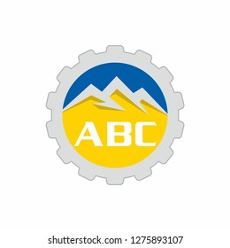 Mountain inside gear shape logo design template vector illustration