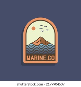 Mountain and island sea marine nature outdoor badge logo illustration template