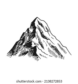 Berg einzeln auf weißem Hintergrund. Handgezeichnete Illustration umgewandelt in Vektorgrafik.