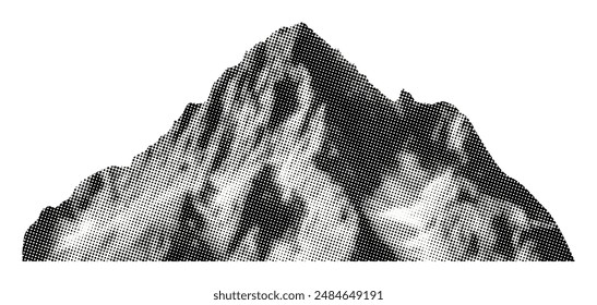 mountain isolated on white background retro halftone grunge dotted texture cutout vintage collage element for mixed media design