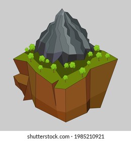 Mountain isometric illustration, high mountain with trees, high mountain 3d style isometric drawing