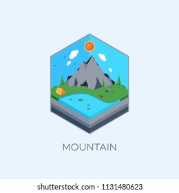 Mountain Isometric View Beautiful Nature Landscape Vector Illustration