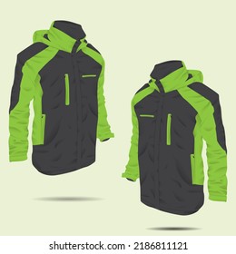 Mountain Jacket Mockup Design Vector. Parachute Jacket. Outdoor Jacket. Waterproof Jacket. Realistic Mockup. Vector Illustration