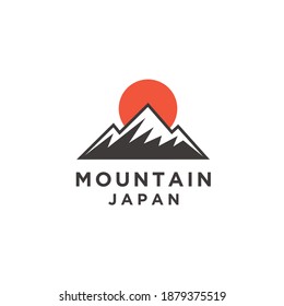 Mountain japan logo illustration with sun icon design in trendy badge style