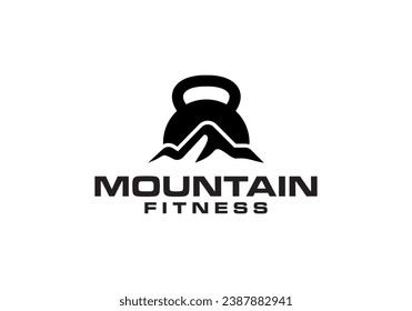 mountain and kettlebell logo design, fitness gym symbol vector illustration