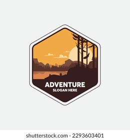 Mountain label. Hiking emblem, mountain emblem badge and outdoor hill travel label. Tourism logo. adventure logo.